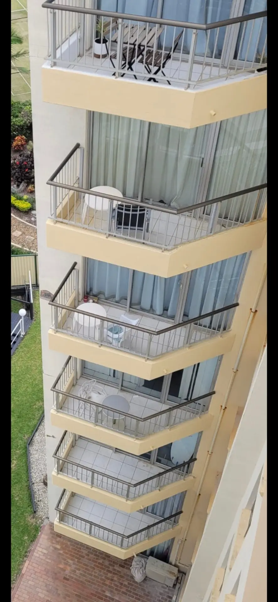 Repainted high-rise balcony stack